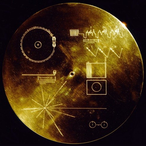 A photograph of the Voyager Golden Record cover.