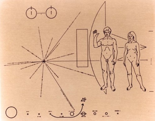 Depiction of the Pioneer plaque.