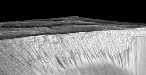 Dark streaks on the inside of a Crater on Mars.